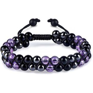 Triple Protection Amethyst Black Obsidian Hematite Crystal Bracelets for Women G
